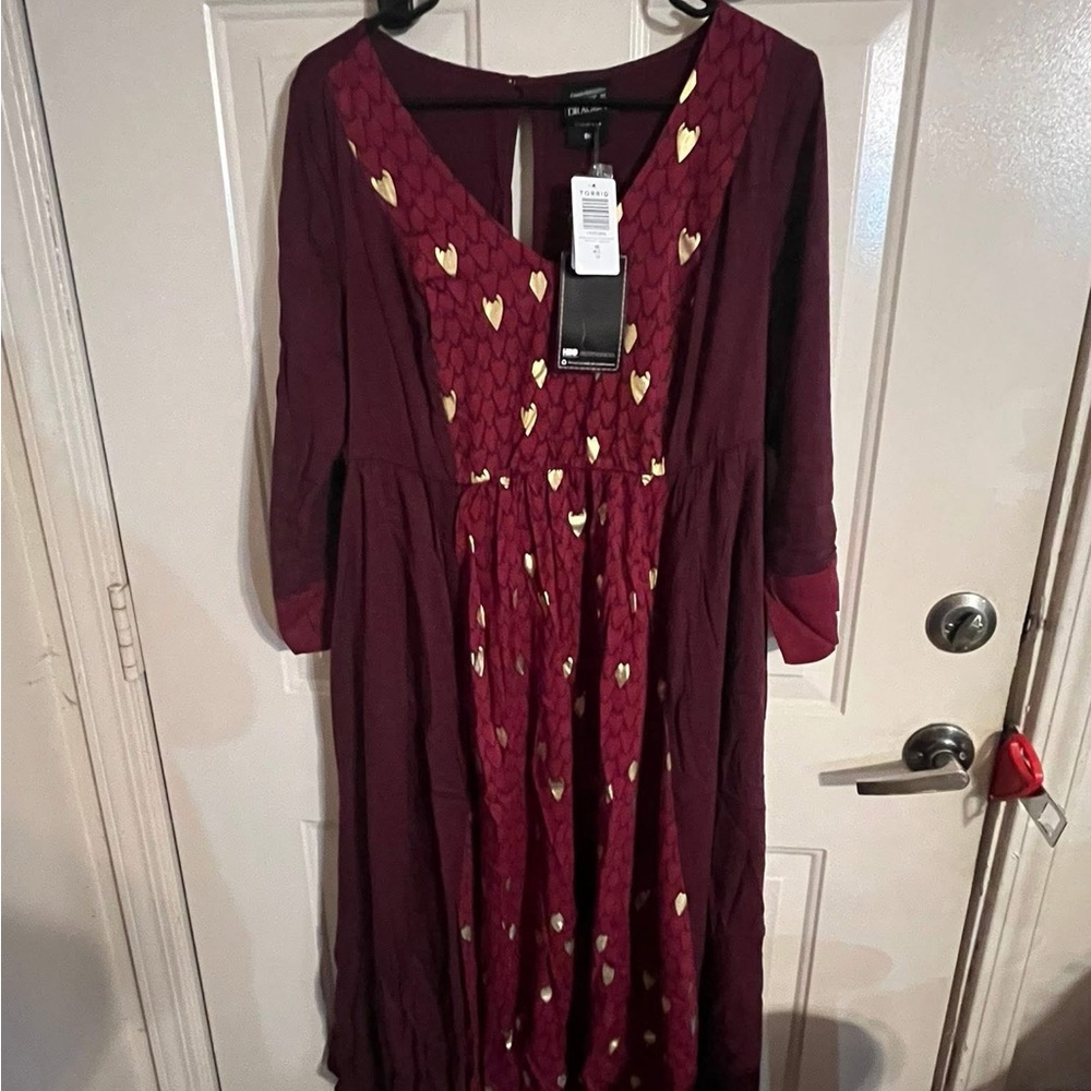 NWT Torrid Burgundy Dress with Gold Heart Details